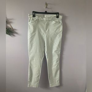 White and light blue striped pants
